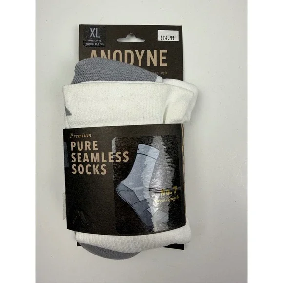 ANODYNE Premium Pure Seamless Socks XL Crew Length‎ Men 13-16 Women 13.5 White - Picture 1 of 5